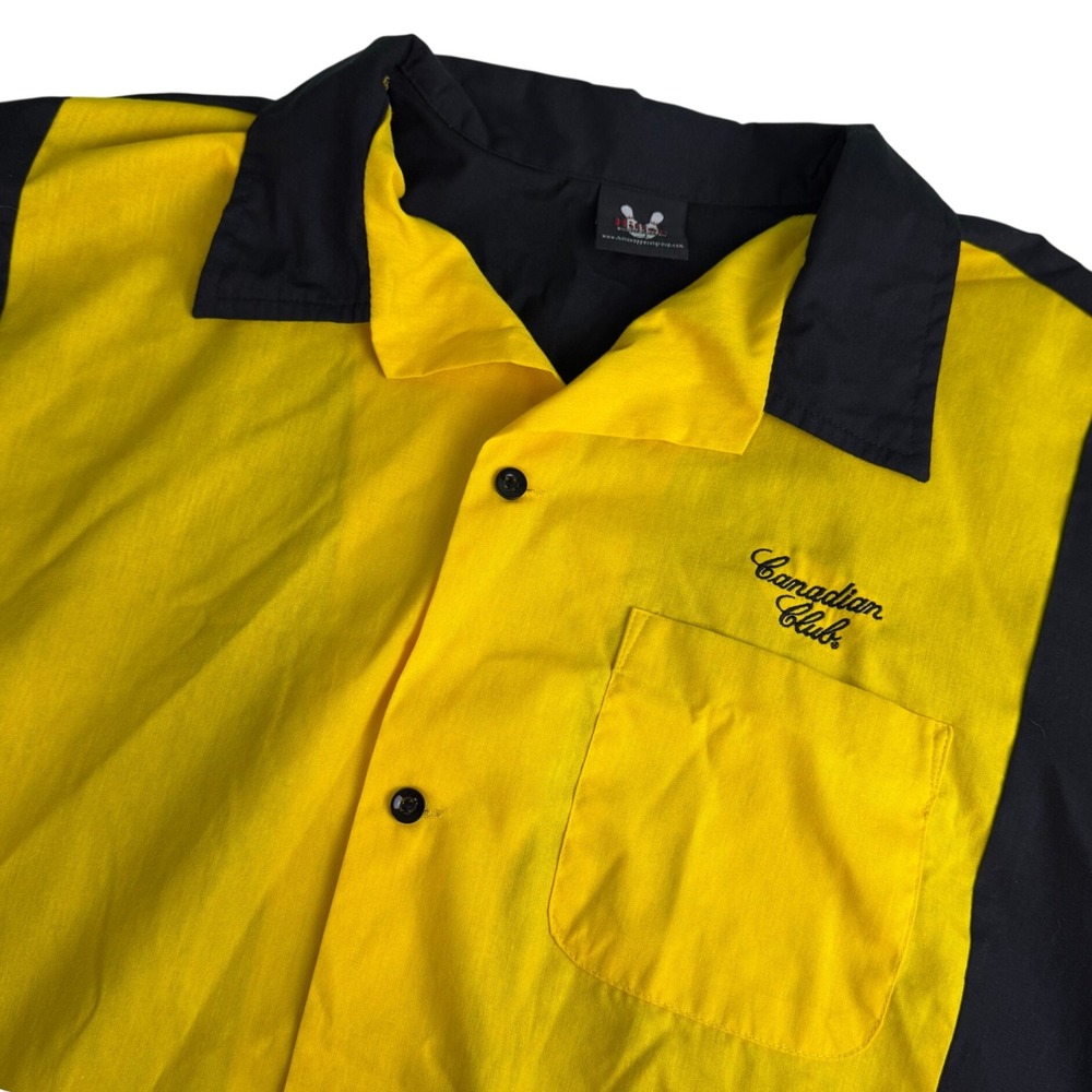 VTG Hilton Mens XXL Bowling Retro Shirt Yellow Black Canadian Club Short Sleeve